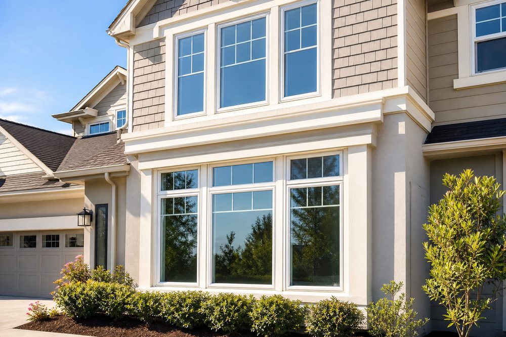 Sparkling clean exterior windows on a two-story Rogue Valley home Sparkling clean exterior windows on a two-story Rogue Valley home