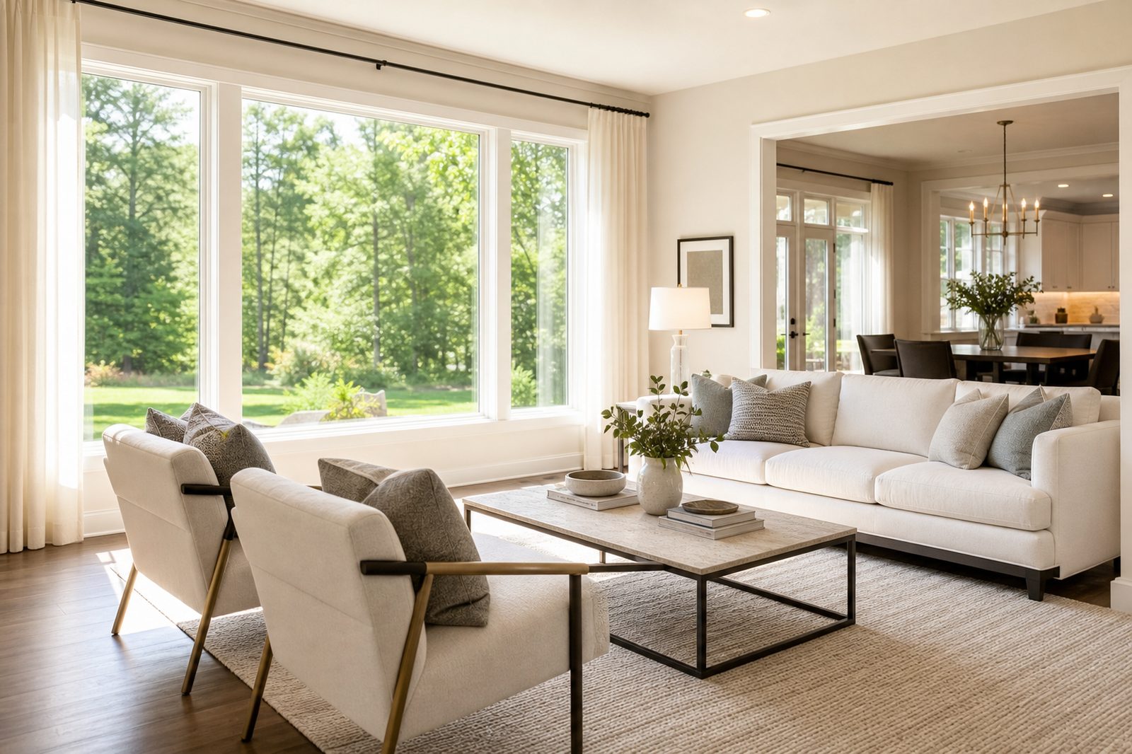 Sunlit living room with freshly cleaned windows letting in natural light Sunlit living room with freshly cleaned windows letting in natural light